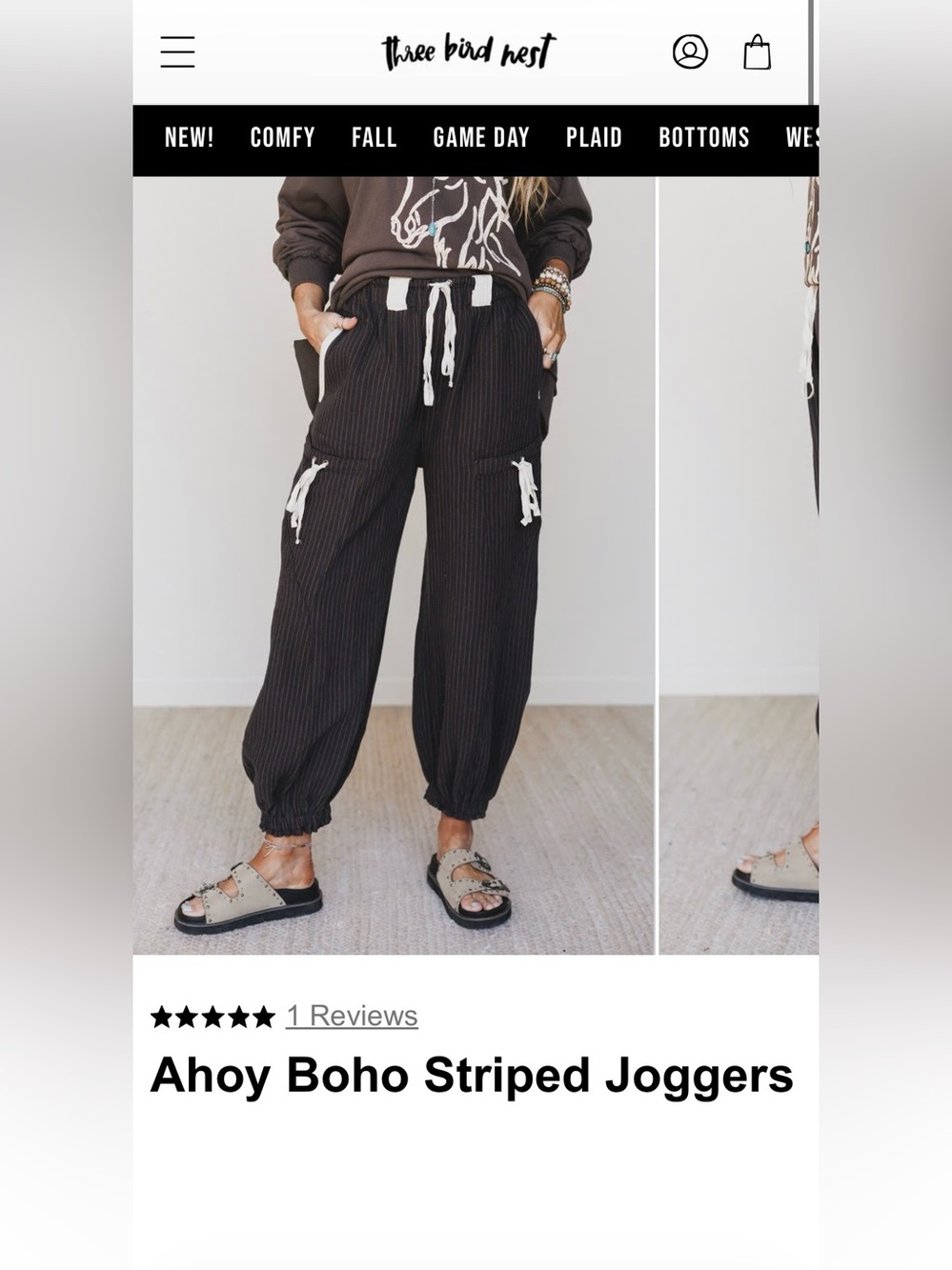 Three Bird Nest Ahoy Boho Striped Joggers Large Midnight